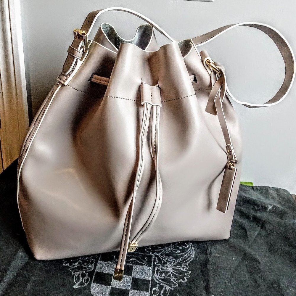 Vince Camuto Taupe Leather Bucket Bag
